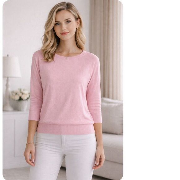 Talbots Sweaters - Talbots Pink 3/4 Sleeve Lightweight Knit Sweater Size S NEW Round Neck
